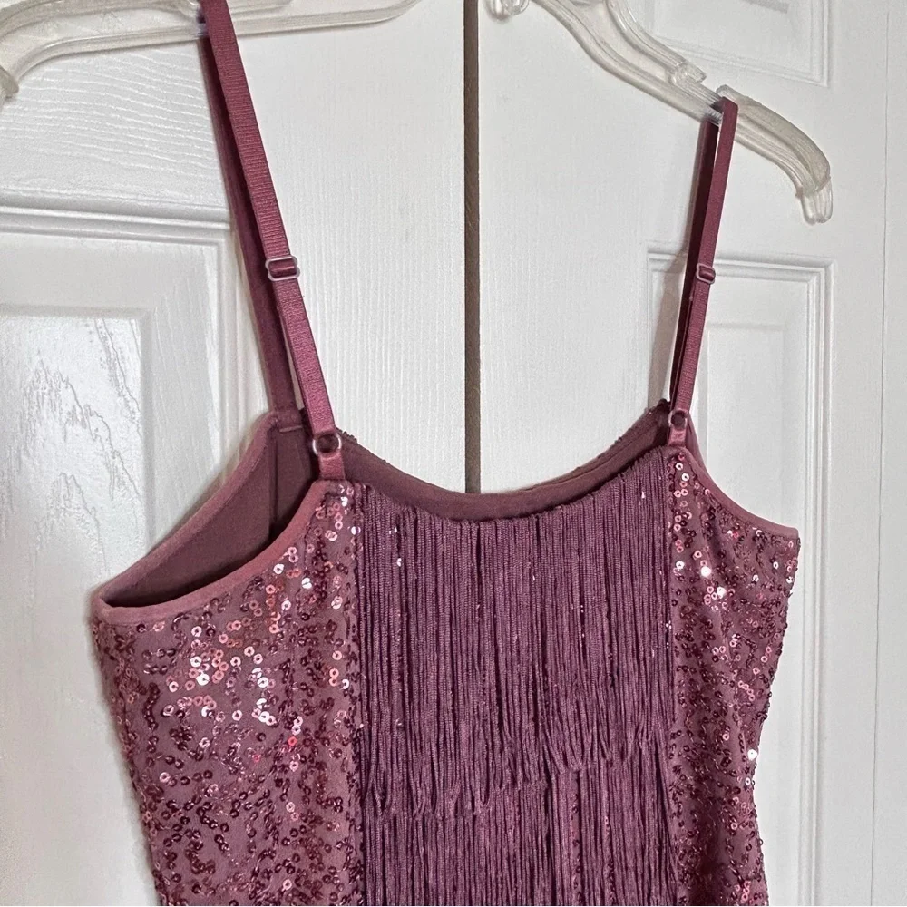 Bebe Plum Sequin Fringe Mini Dress Medium - Picture 15 of 16